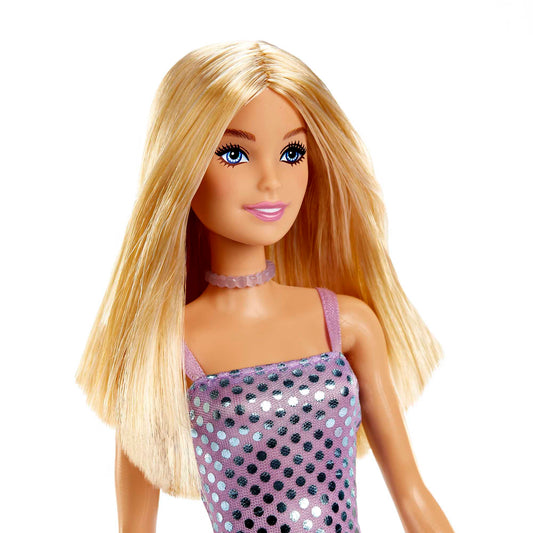 Barbie Poupée Blonde Avec Robe Lavande Métallique